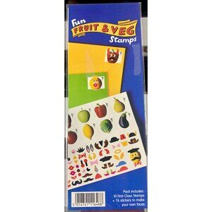 Fun Fruit & Veg Stamps With 10 First Class Stamps & 76 Face Stickers Royal Mail